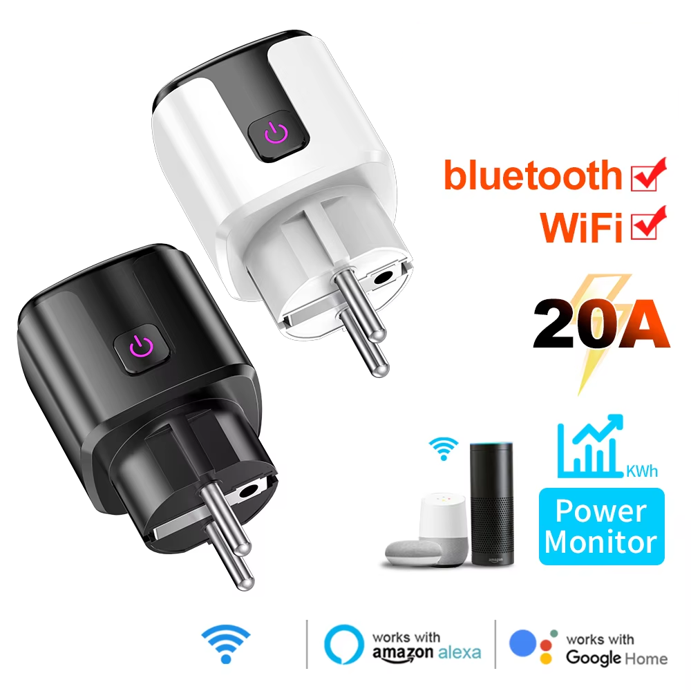 Smart Home Voice Assistant - Smart 20A EU Plug WiFi+Bluetooth Socket